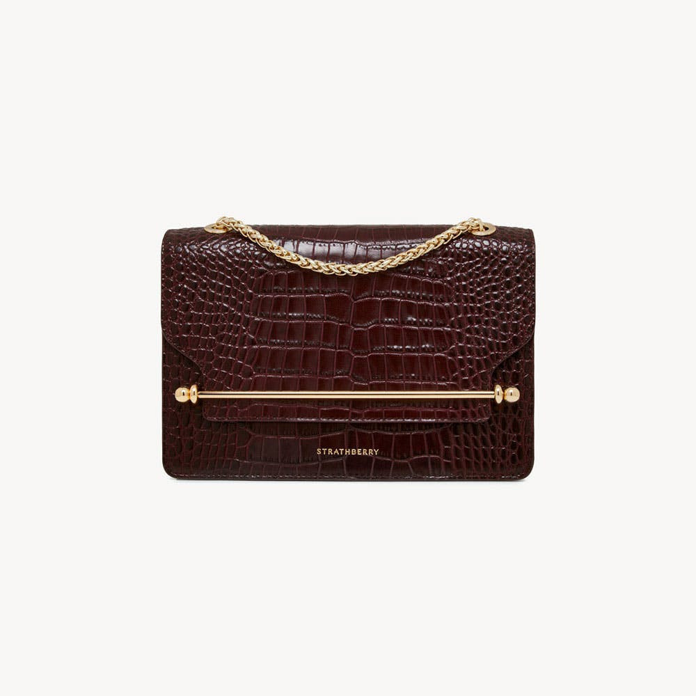 East/West - Croc-Embossed Leather Burgundy | Strathberry
