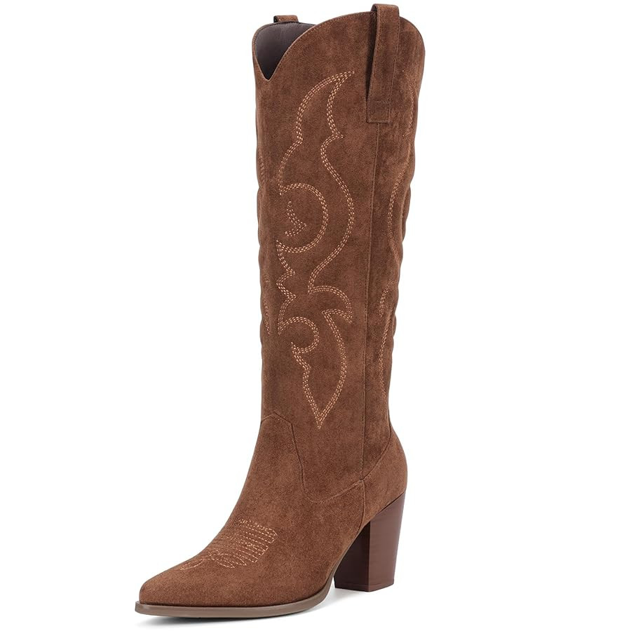 Pasuot Suede Cowboy Boots for Women - Western Knee High Cowgirl Boots with Side Zipper, Retro Poi... | Amazon (US)
