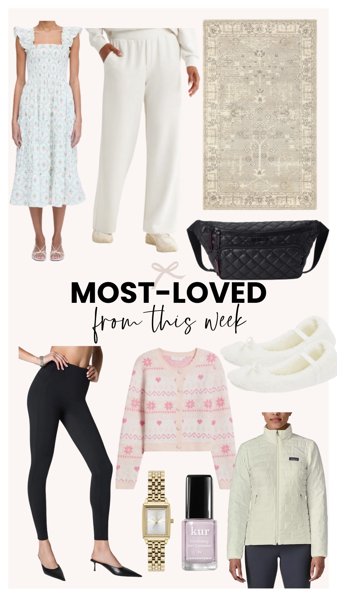 Most-loved items from this week! Everyone loves the pink cardigan, comfy slippers, and nail polish I posted about this week. Also returning this week is the floral hill house dress, white lounge pants, and spank leggings! 

#LTKFindsUnder100 #LTKSaleAlert #LTKSeasonal