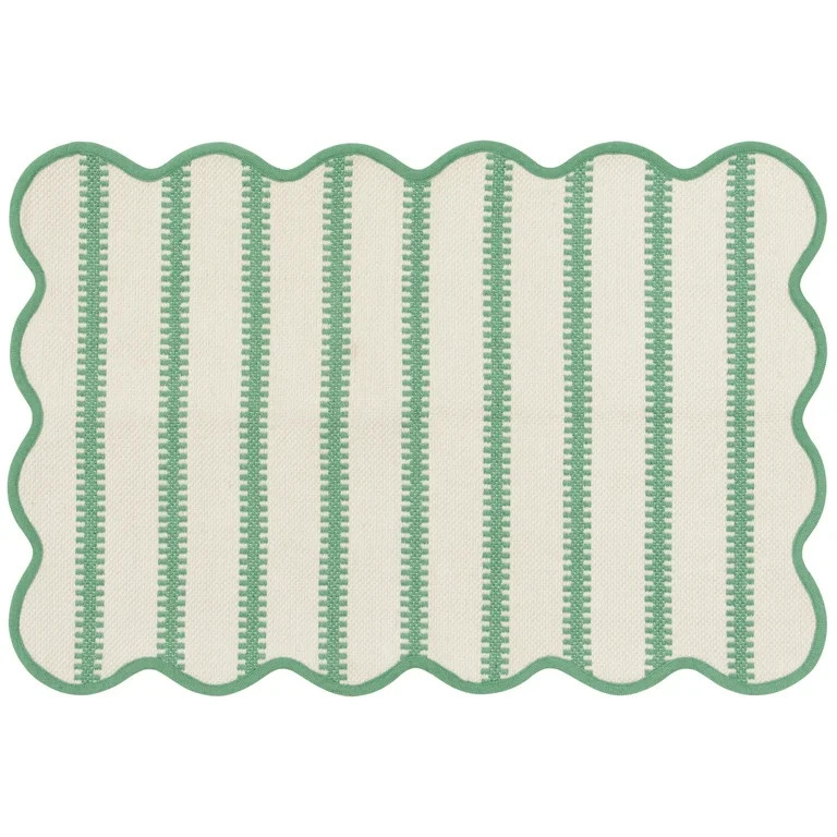 Mainstays by Becky G. & Alejandra Polyester Scallop Layering Rug, Green Stripe, 24" x 36" | Walmart (US)