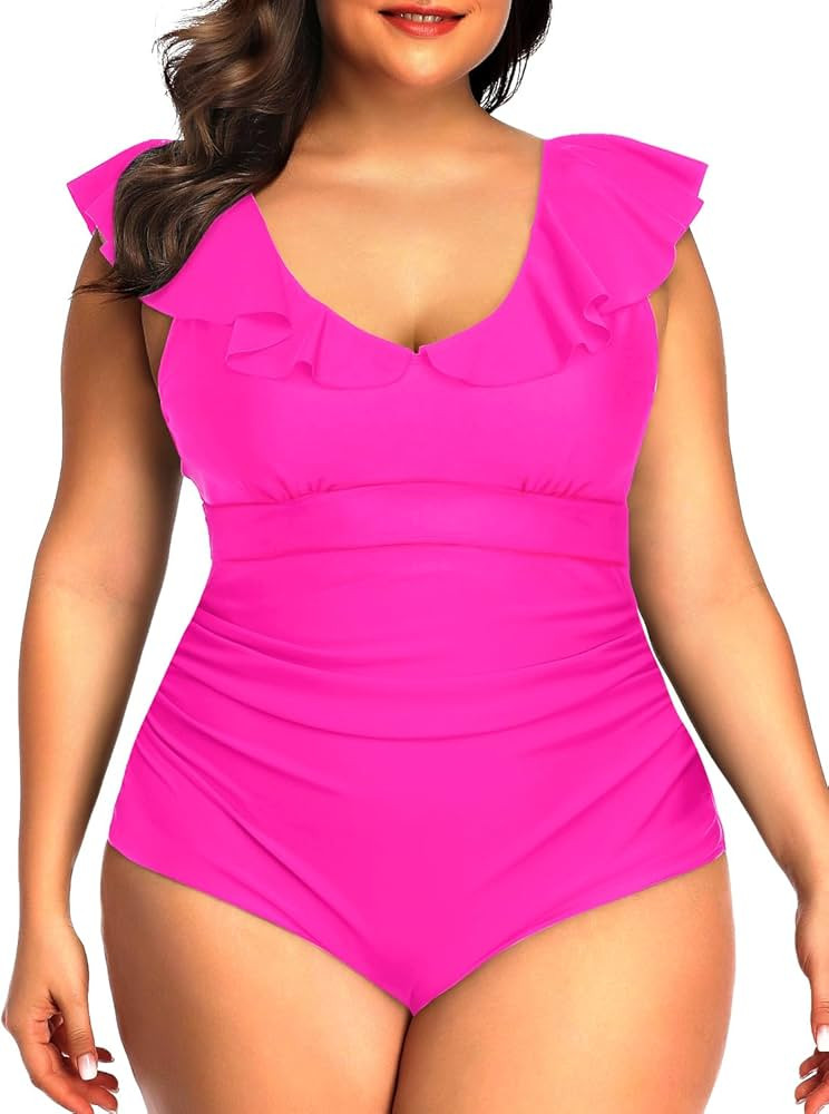 Daci Ruffled Plus Size One Piece Swimsuits for Women Tummy Control Bathing Suits Flounce Vintage ... | Amazon (US)