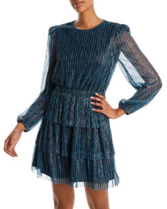 AQUA Metallic Stripe Tiered Mini Dress - 100% Exclusive Women - Bloomingdale's | Bloomingdale's (US)
