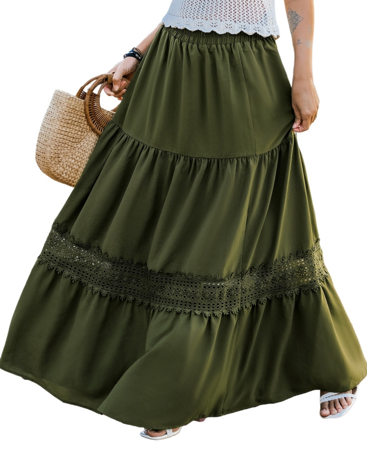 Cupshe Women's Boho Ruffled Hem Maxi Skirt - Green | Macy's