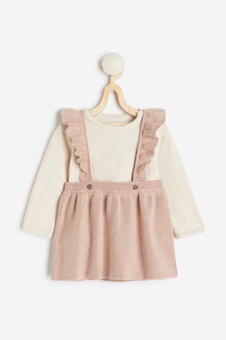 2-piece Cotton Set - Dusky pink/natural white - Kids | H&M US | H&M (US + CA)