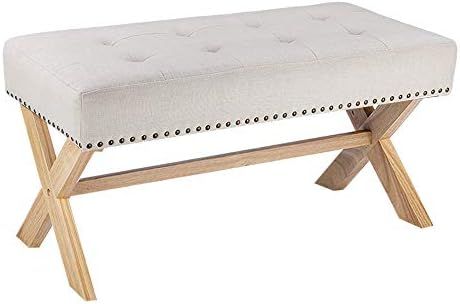 MorNon Bench Seat Beige Fabric Upholstered Bench Seat with X-Shaped Wood Legs for Bedroom Living ... | Amazon (US)