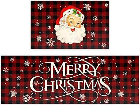 Christmas Santa Claus Kitchen Mat Set of 2 Non Slip Thick Kitchen Rugs and Mats for Floor Comfort St | Amazon (US)
