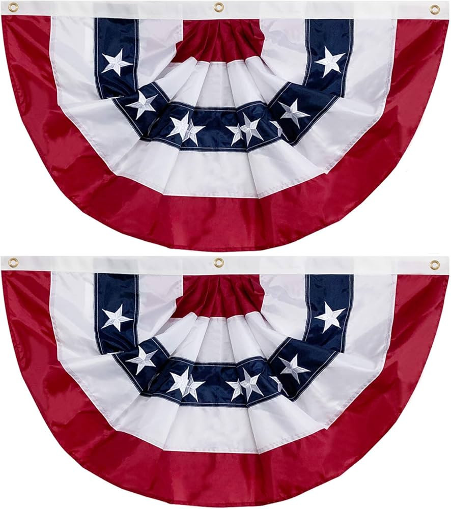 36"x18" USA Patriotic Nylon Bunting Pleated Flag, 2 Sided, Embroidered Stars, Sewn Stripes, Gromm... | Amazon (US)