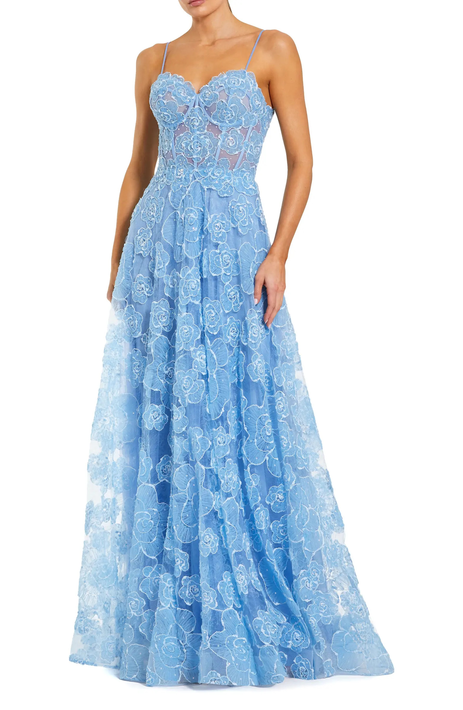 Embroidered Sweetheart Floral Corset A Line Gown | Nordstrom