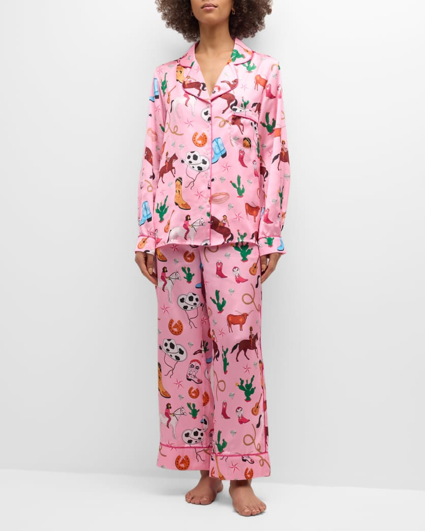 Rhinestone Cowgirl Printed Cropped Pajama Set | Neiman Marcus