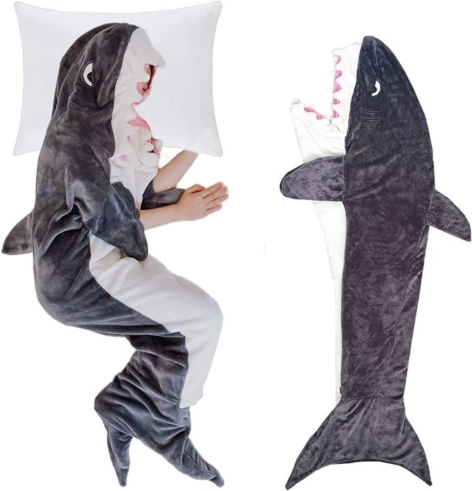 HOIDKET Shark Blanket Wearable Shark Sleeping Bag Blanket Hooded Super Soft Cozy Flannel Shark Co... | Amazon (US)