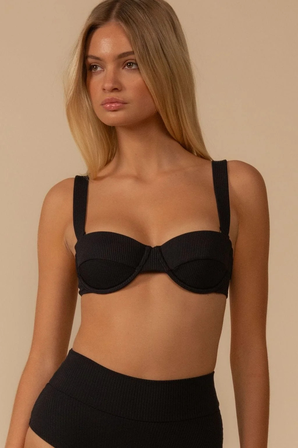 Black Rib Bustier Bikini Top | Montce