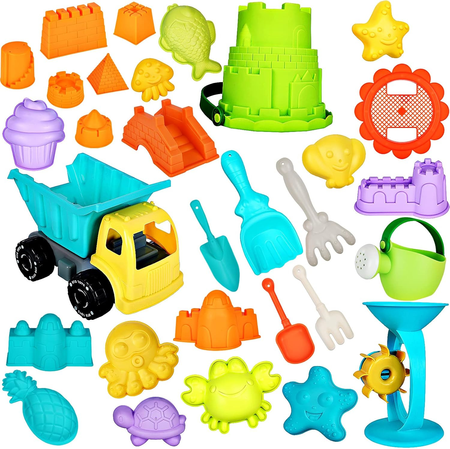 RichSmile 32Pcs Kids Beach Sand Toys Set with Mesh Bag Includes 10 Sand Castle Molds, Water Wheel... | Amazon (US)