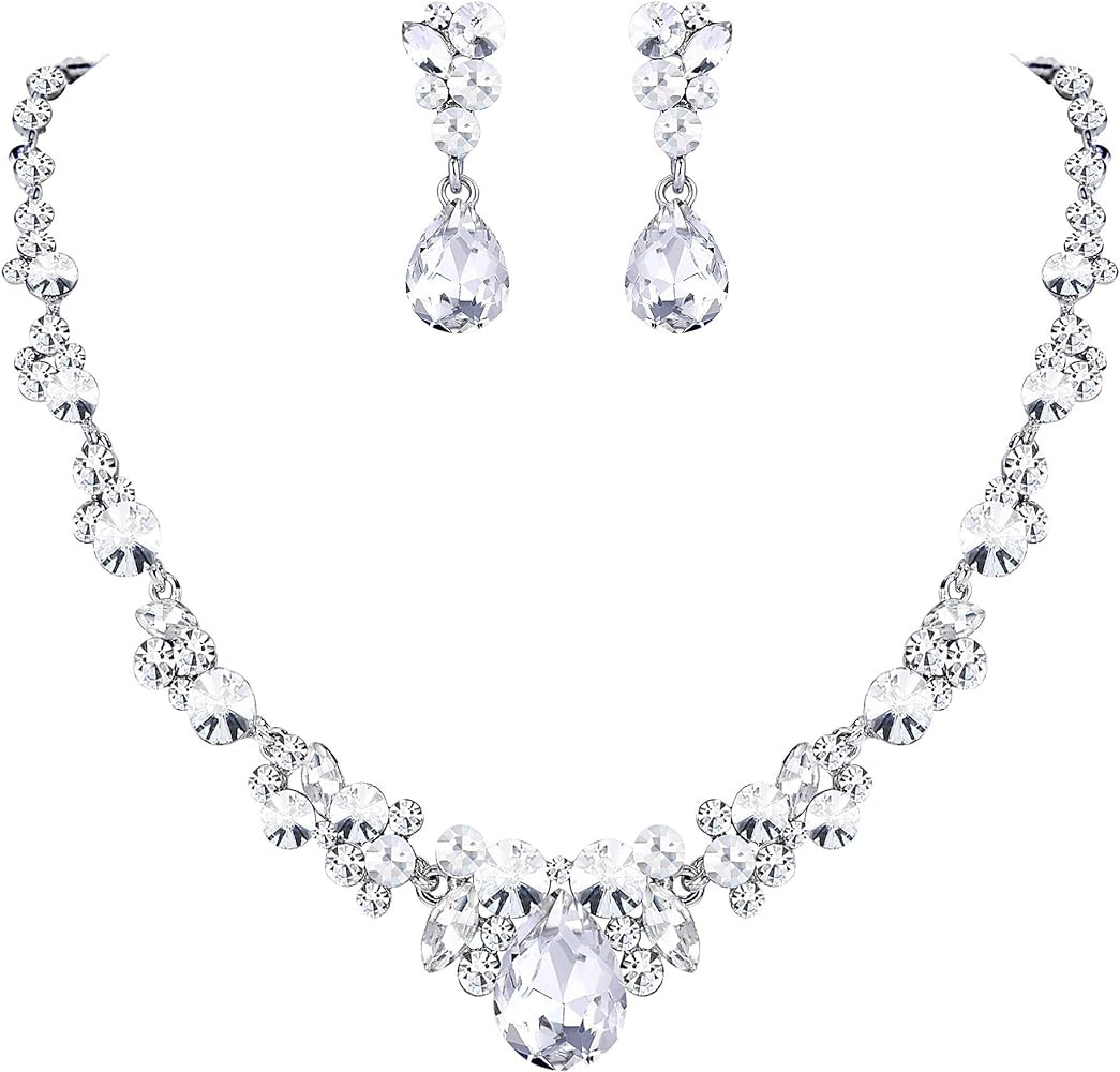 EVER FAITH Rhinestone Crystal Elegant Bridal Floral Teardrop Necklace Earrings Set | Amazon (US)
