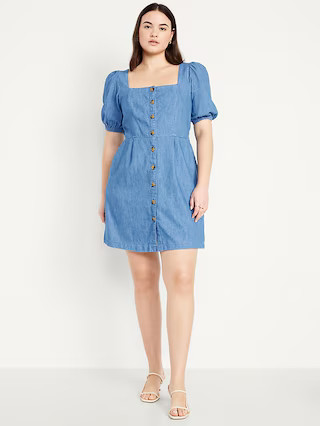 Puff-Sleeve Jean Mini Dress | Old Navy (US)