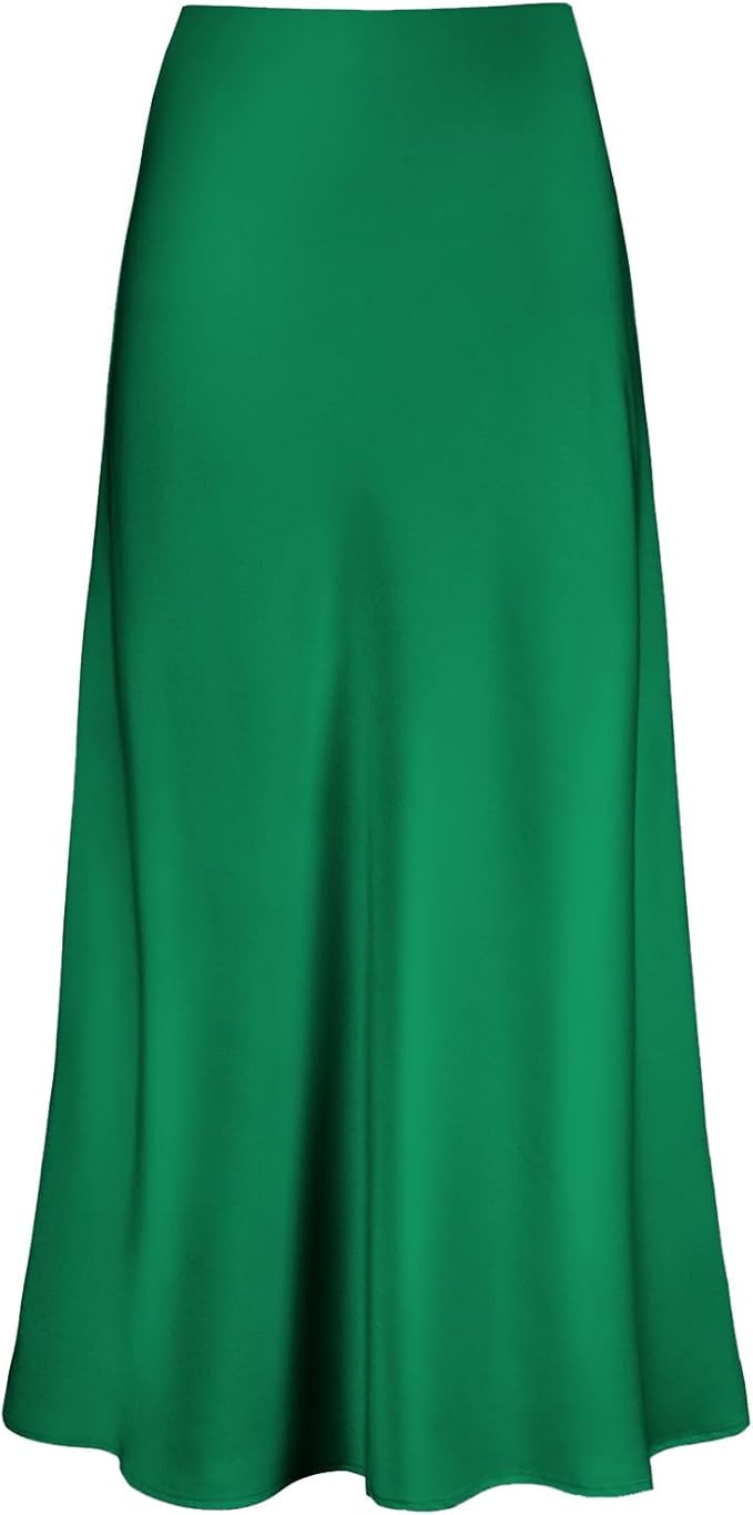 Women's Satin High Waisted Maxi Skirts Hidden Elasticized Waistband A Line Long Skirt | Amazon (US)