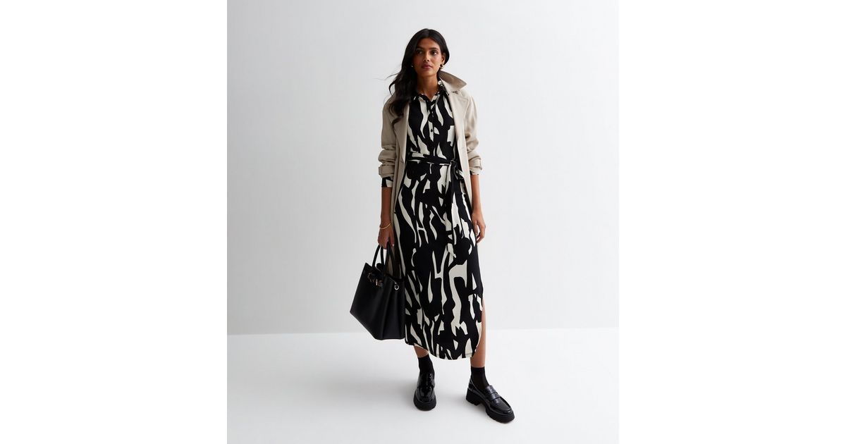Black Abstract Print Crinkle Jersey Belted Midaxi Dress | New Look | New Look (UK)