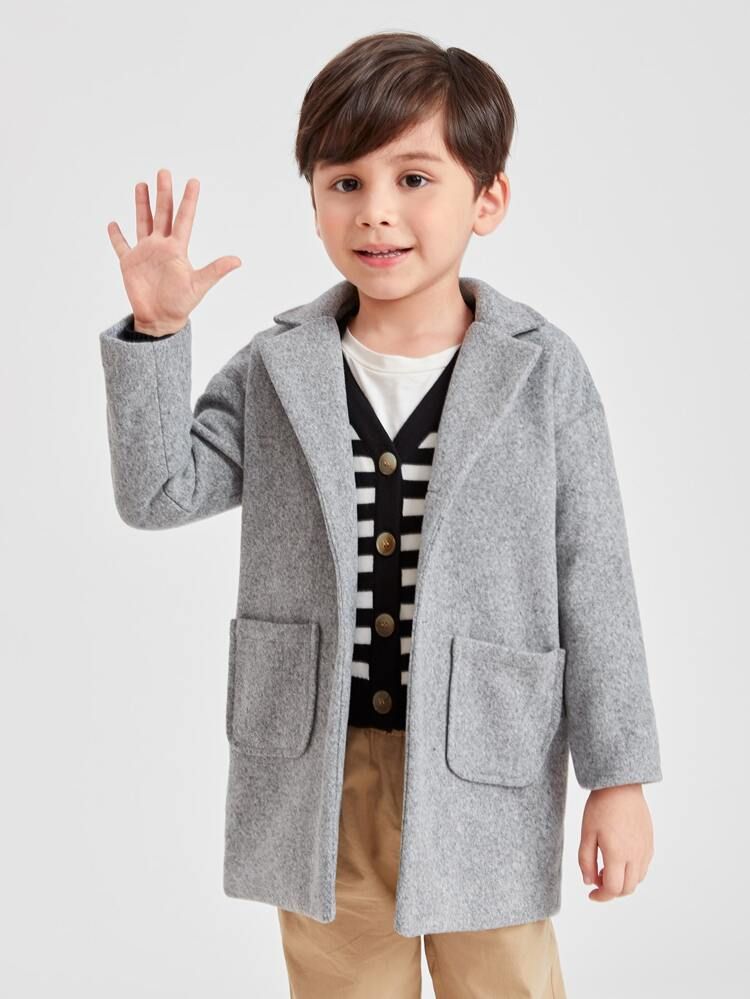 SHEIN Toddler Boys Pocket Patched Hooded Overcoat | SHEIN