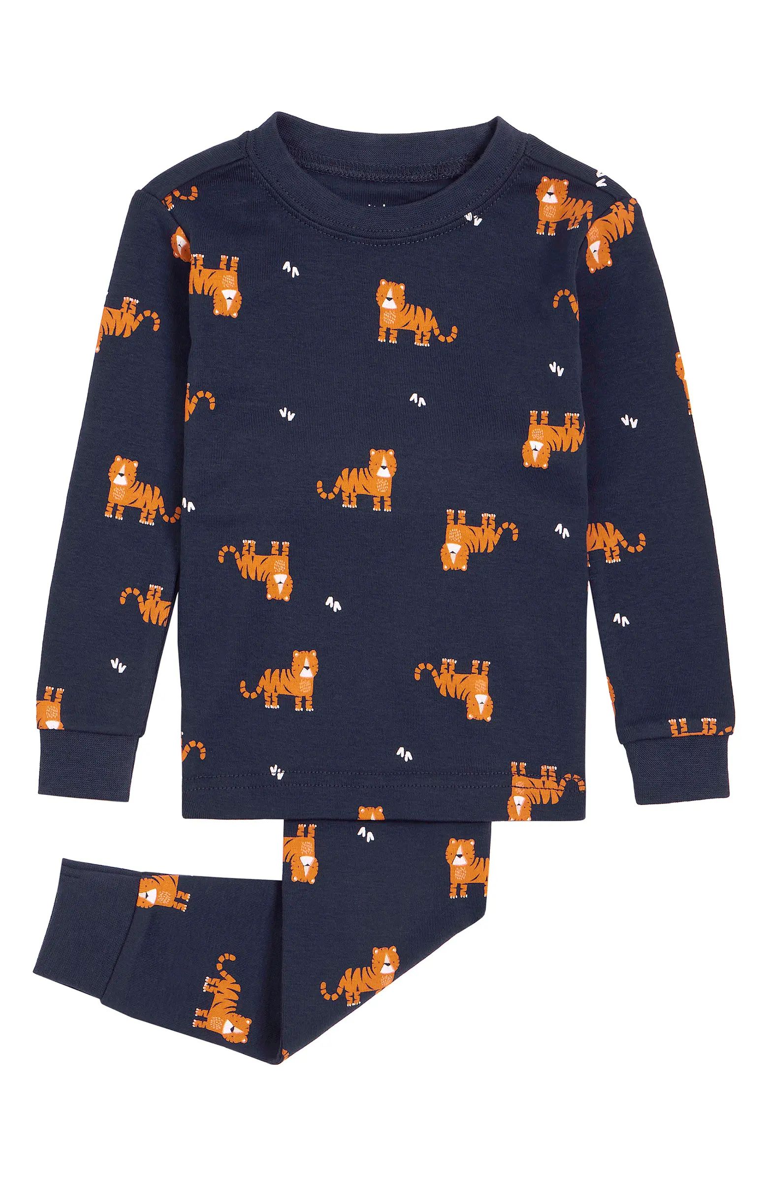 FIRSTS by Petit Lem Tiger Print Fitted Two-Piece Organic Cotton Pajamas | Nordstromrack | Nordstrom Rack