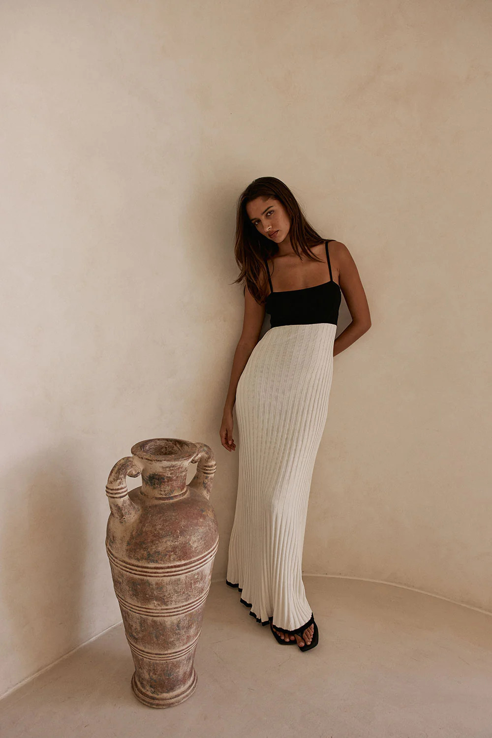 White Ribbed Knit Strappy Maxi Adley Dress | Sabo Skirt US