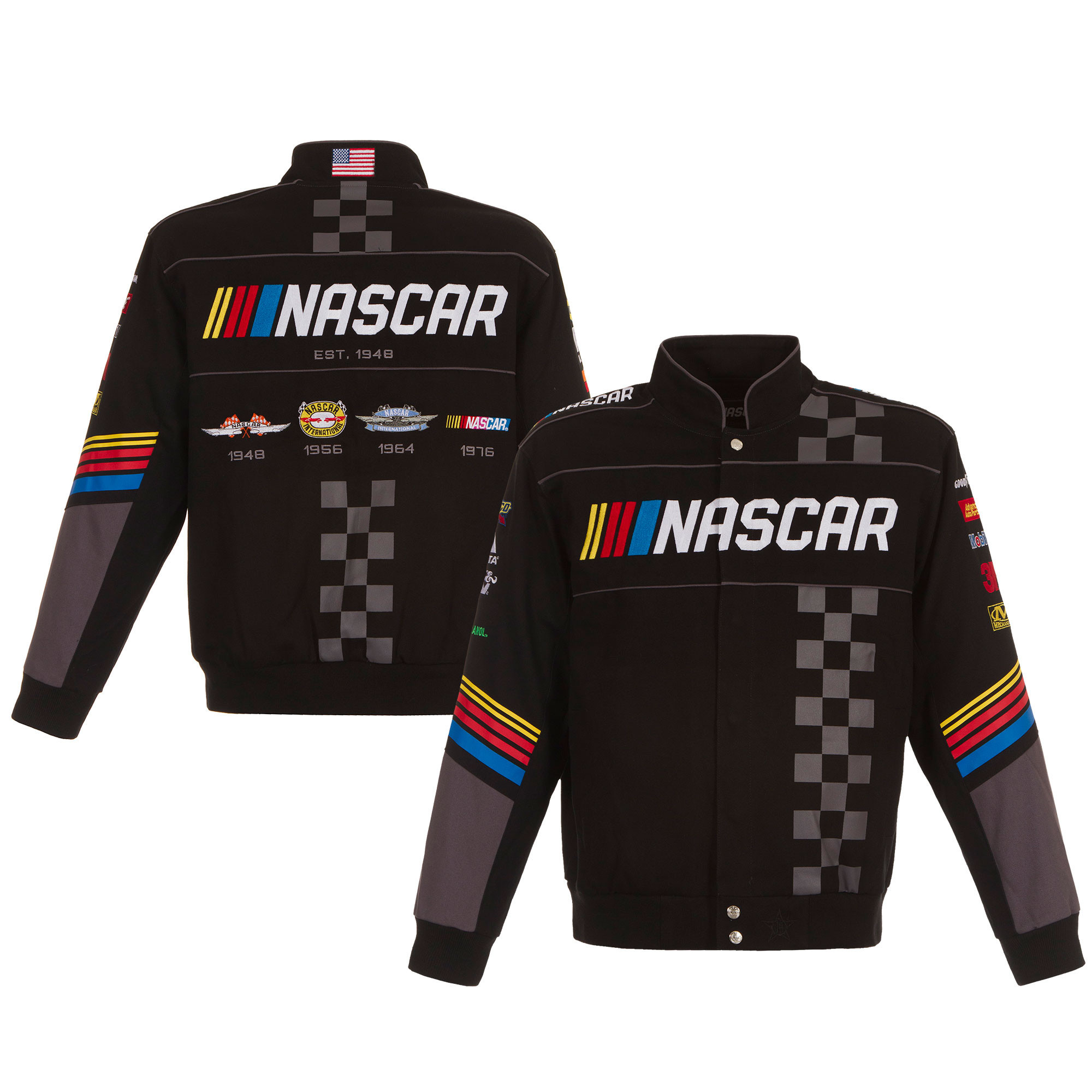 Men's JH Design Black NASCAR Twill Logo Uniform Full-Snap Jacket | Fanatics