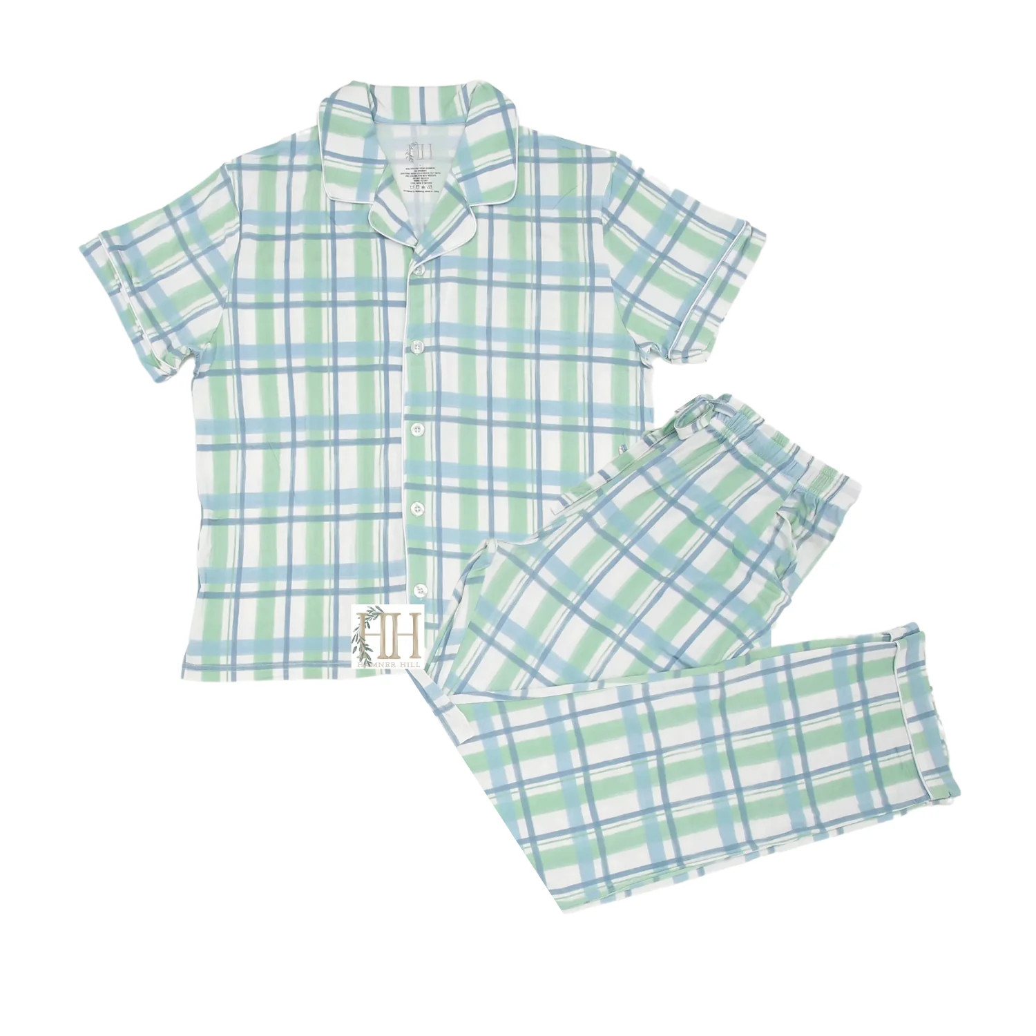 Lakeside Womens Plaid Button Down Short Sleeve Loungewear Set | Hamner Hill