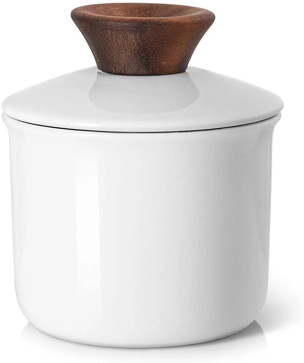 DOWAN Porcelain Butter Keeper Crock, French Butter Crock with Wood Knob Lid, Butter Dish for Soft... | Walmart (US)