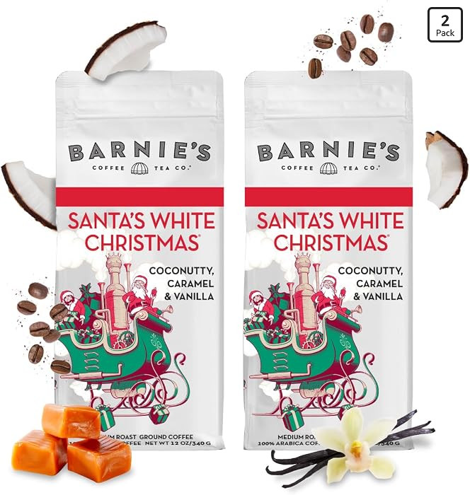 Barnie's Coffee Santa's White Christmas Ground Coffee with Coconut, Caramel, and Warm Vanilla Flavors, Medium Roasted Arabica Coffee Beans, 12 oz Bag (Pack of 2) | Amazon (US)
