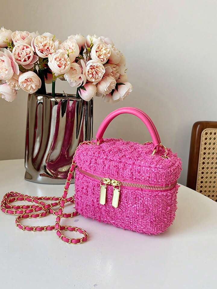 Mini Plaid Flower Pattern Woolen Square Bag | SHEIN