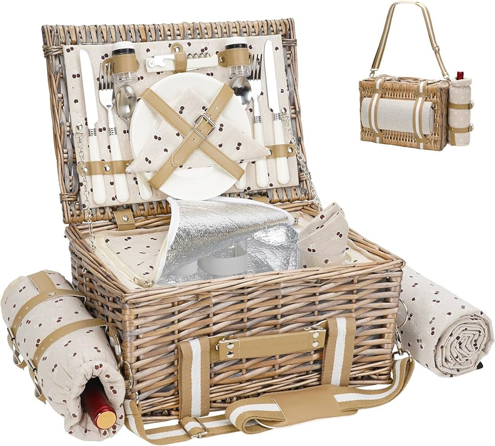 Wicker Picnic Basket for 2 - Willow Basket with Waterproof Picnic Blanket | Willow Picnic Set wit... | Amazon (CA)