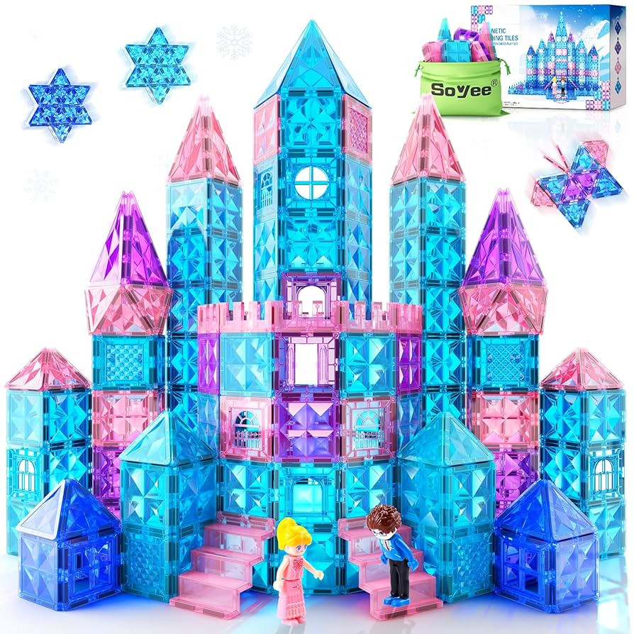 Magnetic Tiles 102pcs with 2 Stairs 2 Dolls Princess Castle Building Girls Toys Age 4-5 6-8 Magne... | Amazon (US)