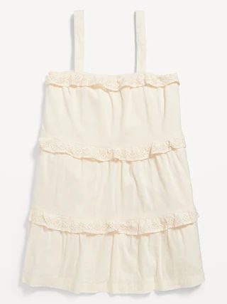 Sleeveless Eyelet-Ruffle Trim Swing Dress for Girls | Old Navy (US)