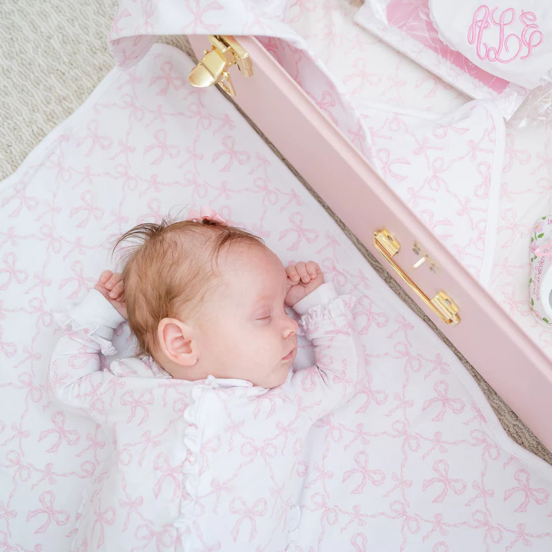 Bella's Bows Receiving Blanket & Burp Cloth Set | Classic Whimsy