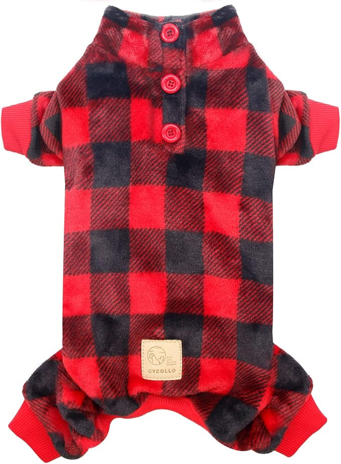 cyeollo Dog Pajamas Buffalo Plaid Dog Pjs Thermal Dog Onesie Winter Dog Clothes Doggie Pet Coat f... | Amazon (US)