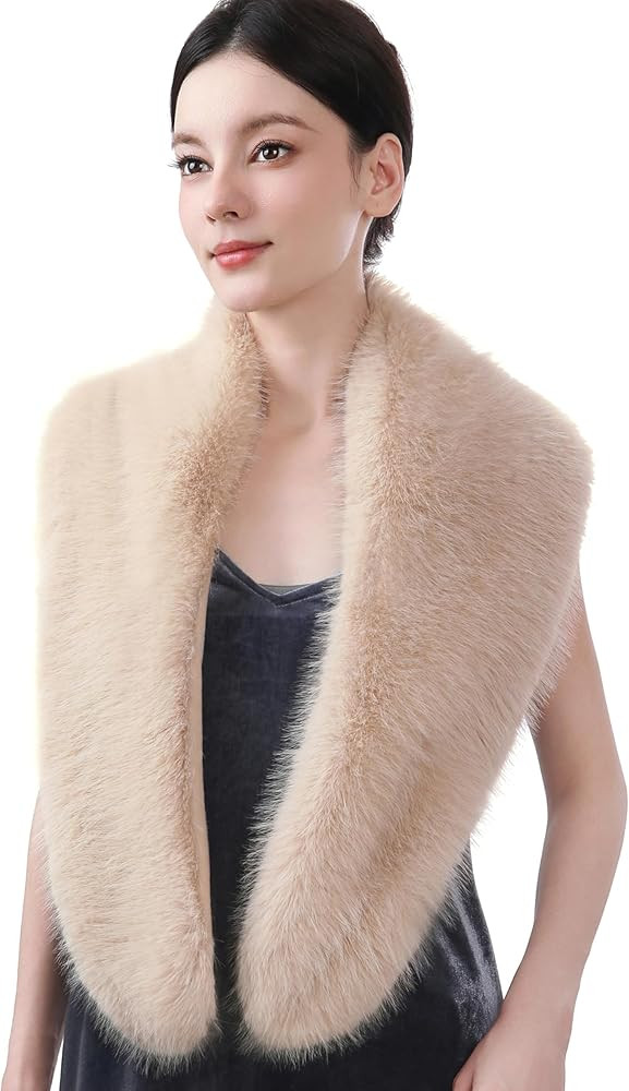 Dikoaina Women's Faux Fur Collar Scarf Wrap – Winter Warm Shawl Cape Elegant Neck Warmer for La... | Amazon (US)