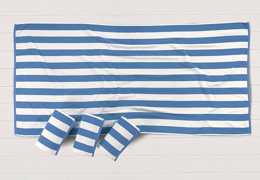 LANE LINEN 100% Cotton Beach Towel, Pack of 4 Beach Towels Set, Cabana Stripe Pool Towels, Oversi... | Amazon (US)