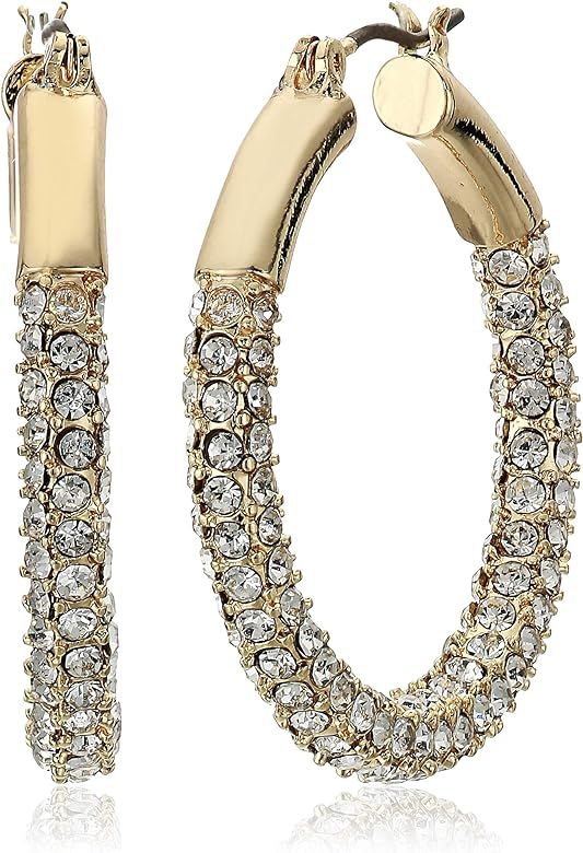 Anne Klein Women's Pierced Earrings Pave Tubular Hoop, Gold | Amazon (US)