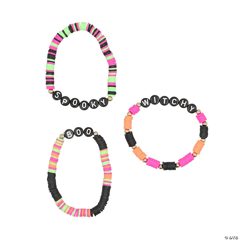 2 1/4" Halloween Spooky, Boo & Witchy Disc Bead Bracelets - 12 Pc. | Oriental Trading Company