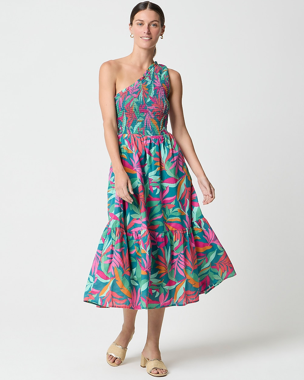 Tall one-shoulder smocked midi dress | J.Crew Factory