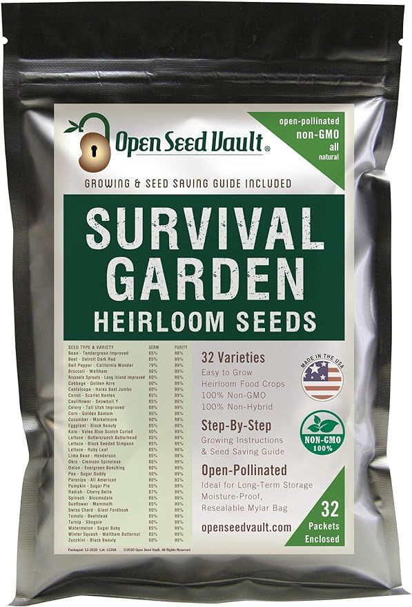 Survival Garden 15,000 Non GMO Heirloom Vegetable Seeds Survival Garden 32 Variety Pack by Open S... | Amazon (US)