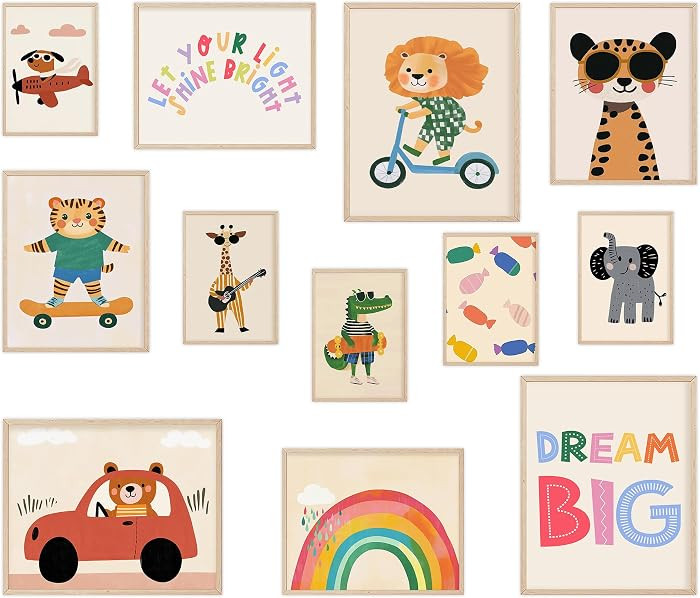 Kids Wall Art Prints – Cute Animal Posters for Baby Girl & Boy Nursery Decor, Toddler Room Déc... | Amazon (US)