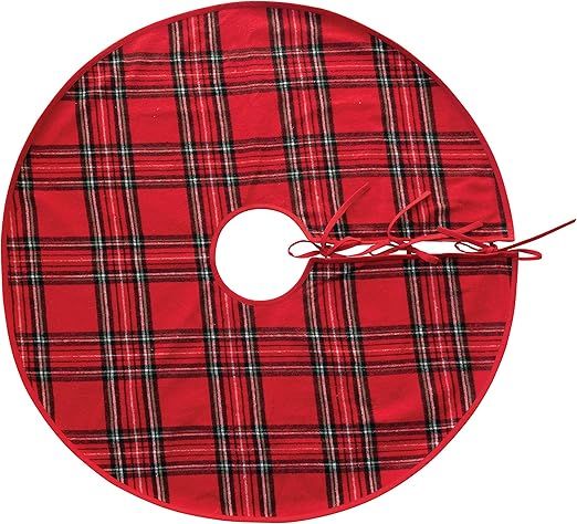 Creative Co-Op 36" Round Brushed Cotton Plaid Tree Skirt, Red & Black Textiles, Multi | Amazon (US)