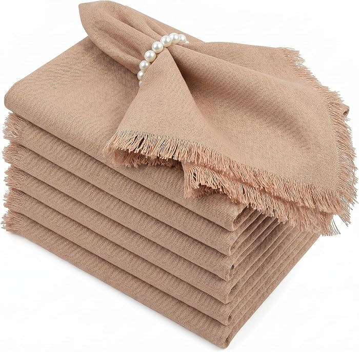 Cloth Napkins, Linen Blend with Fringe, Set of 6, 17x17 Inch Dinner Napkins | Amazon (US)
