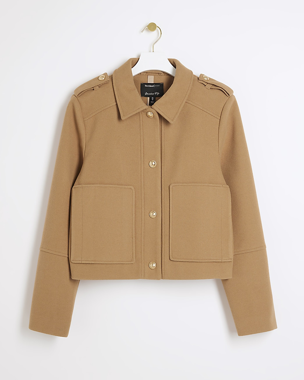 Brown collared crop jacket | River Island (UK & IE)