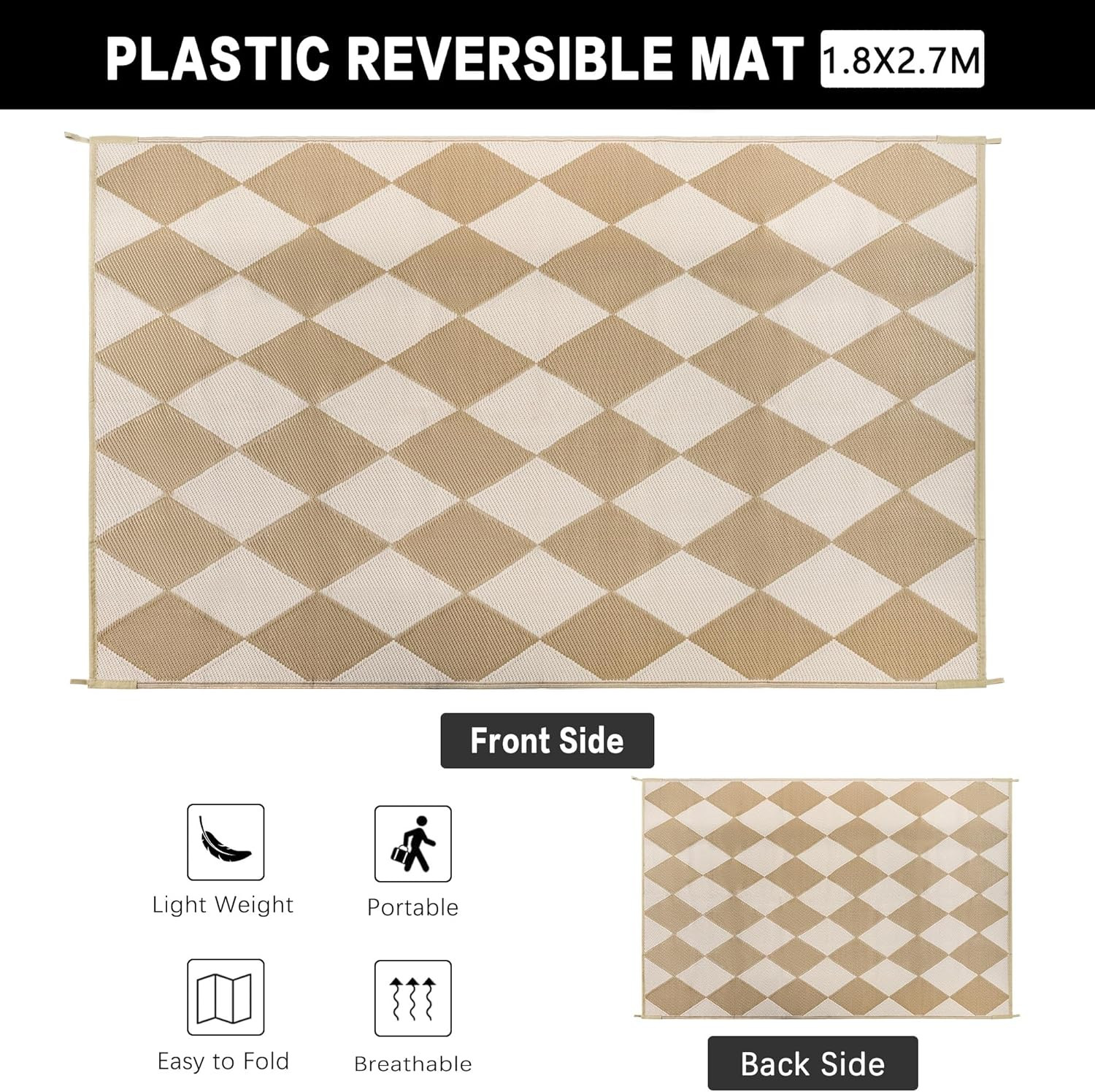 Outdoor Plastic Checkered Rug Waterproof Patio 6x9 Beige Brown Diamond Geometry Mat for Porch Cam... | Amazon (US)