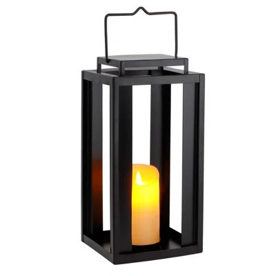 17" Large Outdoor Lantern with LED Flickering Flameless Candle - Black Metal Hanging Lantern for Home, Garden, Patio & Porch Decor (No Glass) | Wayfair North America