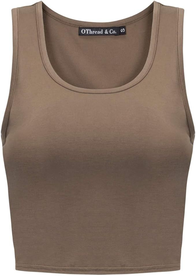OThread & Co. Women's Basic Crop Tops Stretchy Casual Scoop Neck Sleeveless Crop Tank Top | Amazon (US)