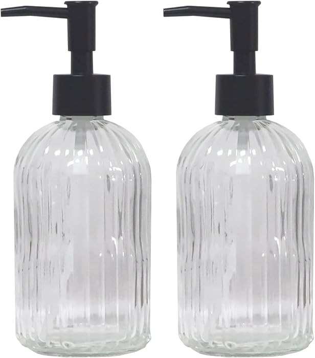 Clear Glass Soap Dispenser with Pump, 2 Pack 13.5oz Bathroom Soap Dispenser with Vertical Stripe ... | Amazon (US)