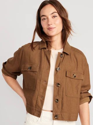 Linen-Blend Cropped Utility Jacket for Women | Old Navy (US)