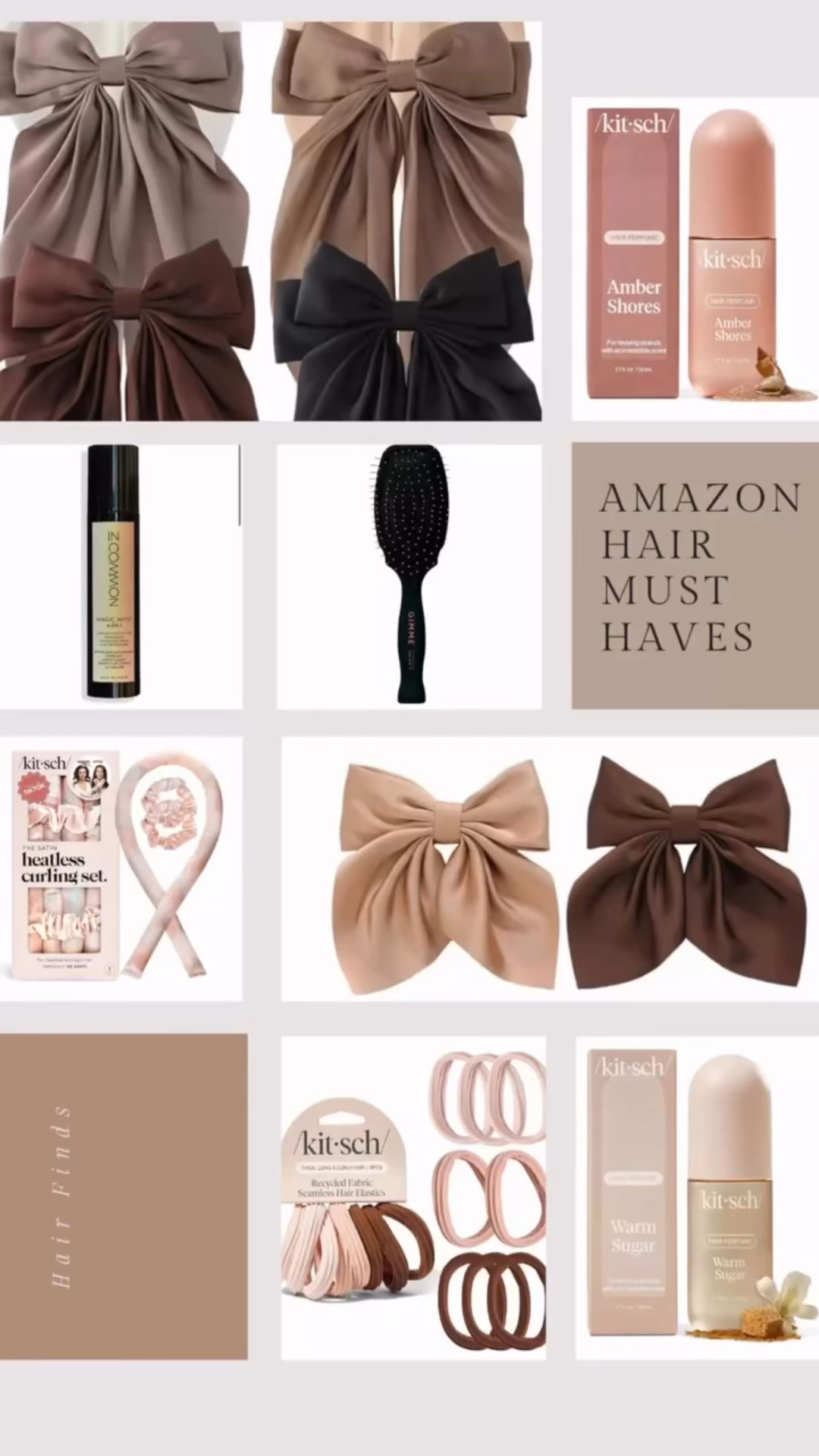 Amazon hair must-haves that never miss 🤍
✨ Kitsch heatless curls, hair perfume + the BEST hair ties
✨ In Common Magic Myst (leave-in you’ll love)
✨ Gimme detangling brush
	•	the cutest bows 🫶

#amazonhairfinds #hairmusthaves #kitsch #incommonbeauty #gimmebeauty #amazonbeauty #amazonfinds #hairstyling #hairaccessories #heatlesscurls #ad