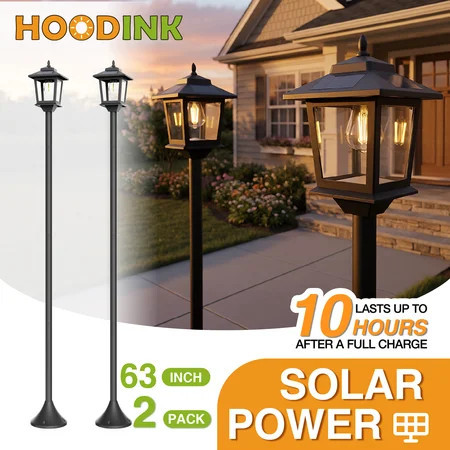 Outdoor Solar Post Lights, 2-Pack 63" Dusk to Dawn Solar Lamp Posts, Waterproof Floor Lamps, Warm White Pole Lights for Patio with Replaceable Bulb | Walmart (US)